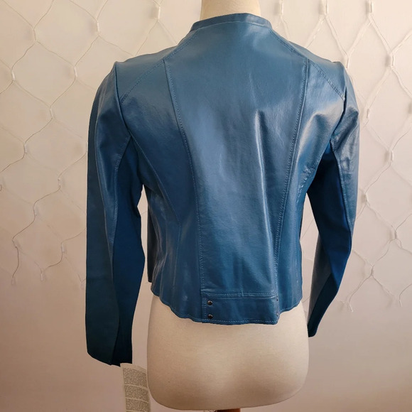 Jessica London Leather Moto Style Jacket / Turquoise / Size Medium - Picture 4 of 8